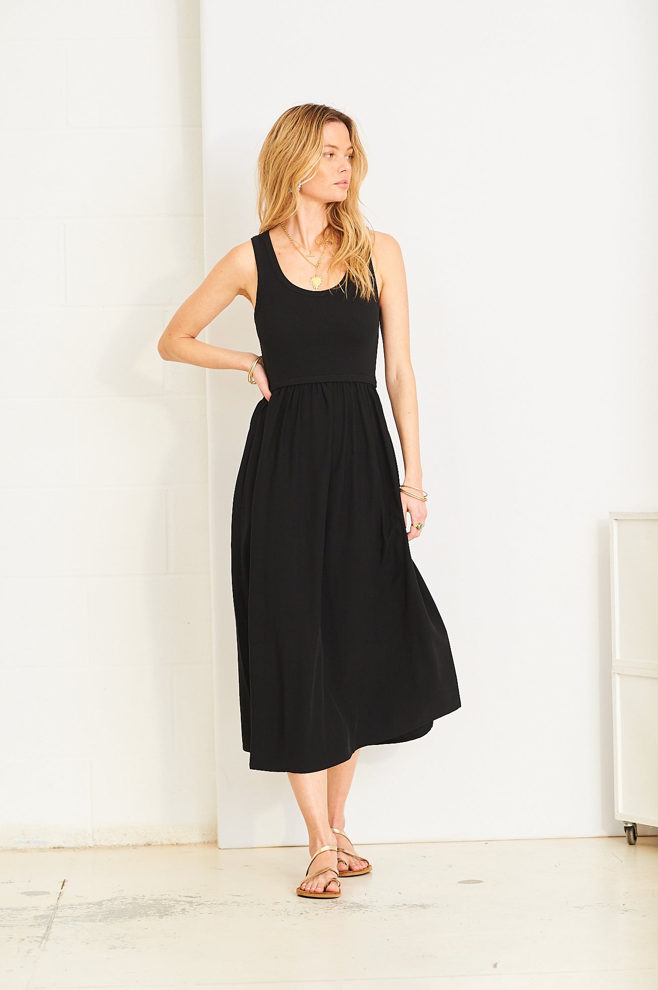 black midi cotton dress Wardrobe 44 organic cotton tencel black midi dress