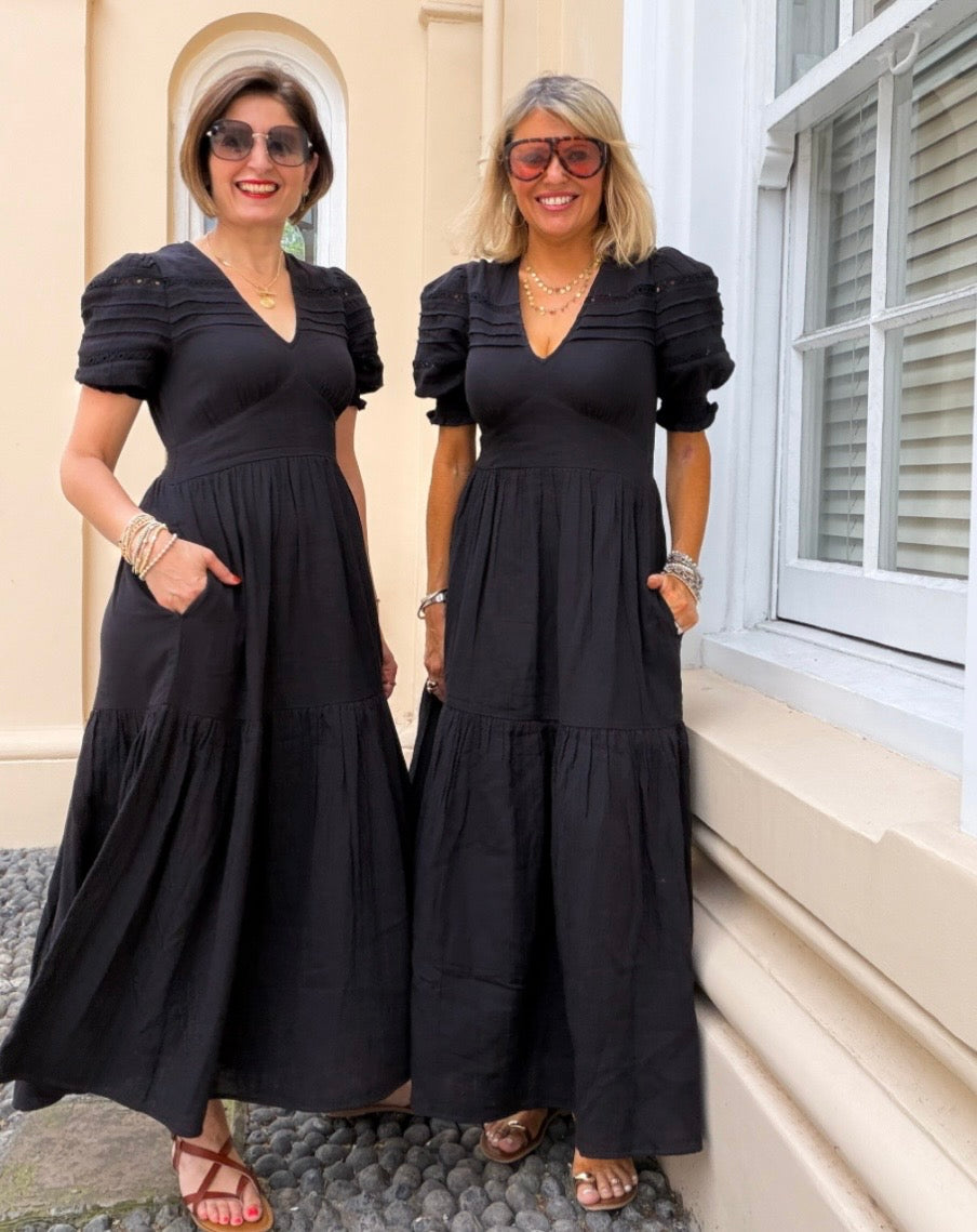 Minna Black Cheesecloth Dress | Cotton Summer midi Dress