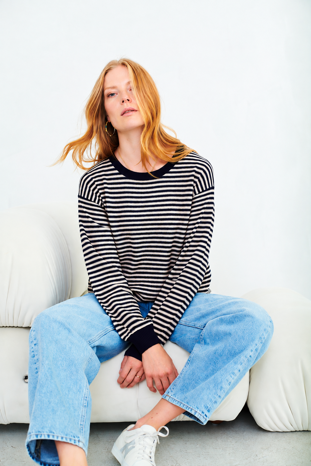 Cara Navy Striped 100% Merino Wool Jumper