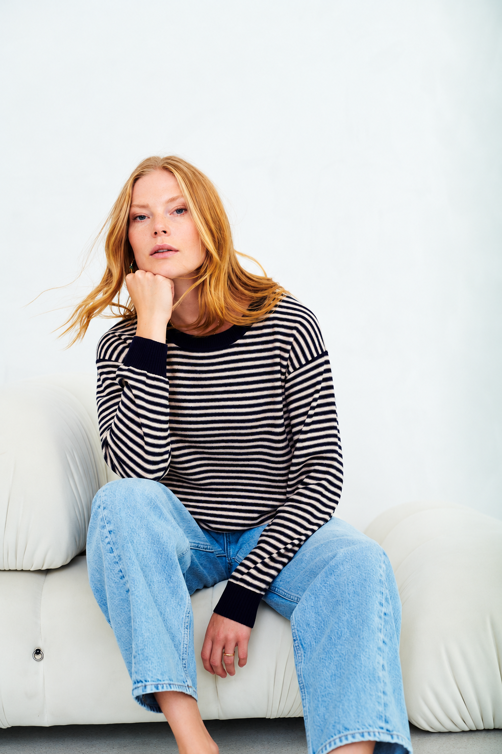 Cara Navy Striped 100% Merino Wool Jumper