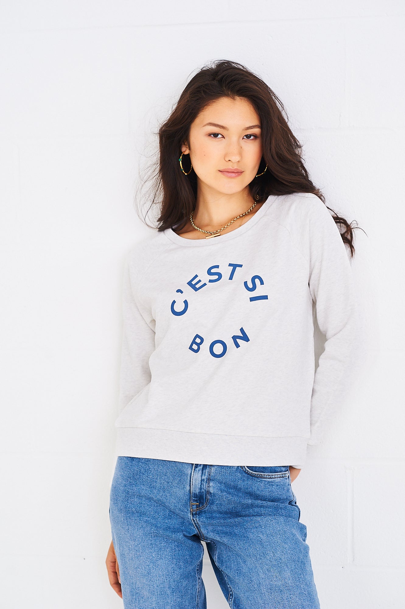 C'est Si Bon sweatshirt in grey with blue