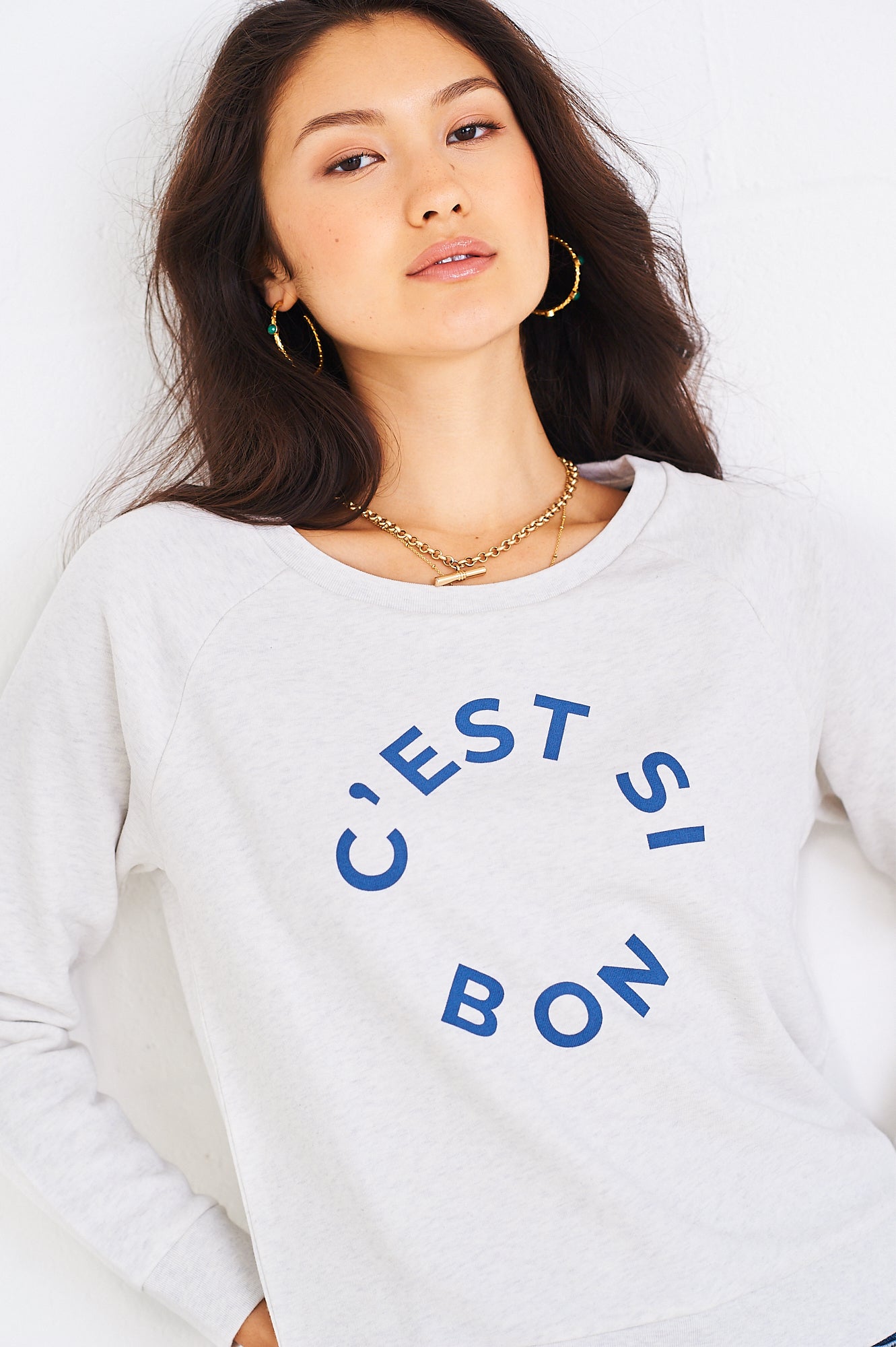 C'est Si Bon sweatshirt in grey with blue
