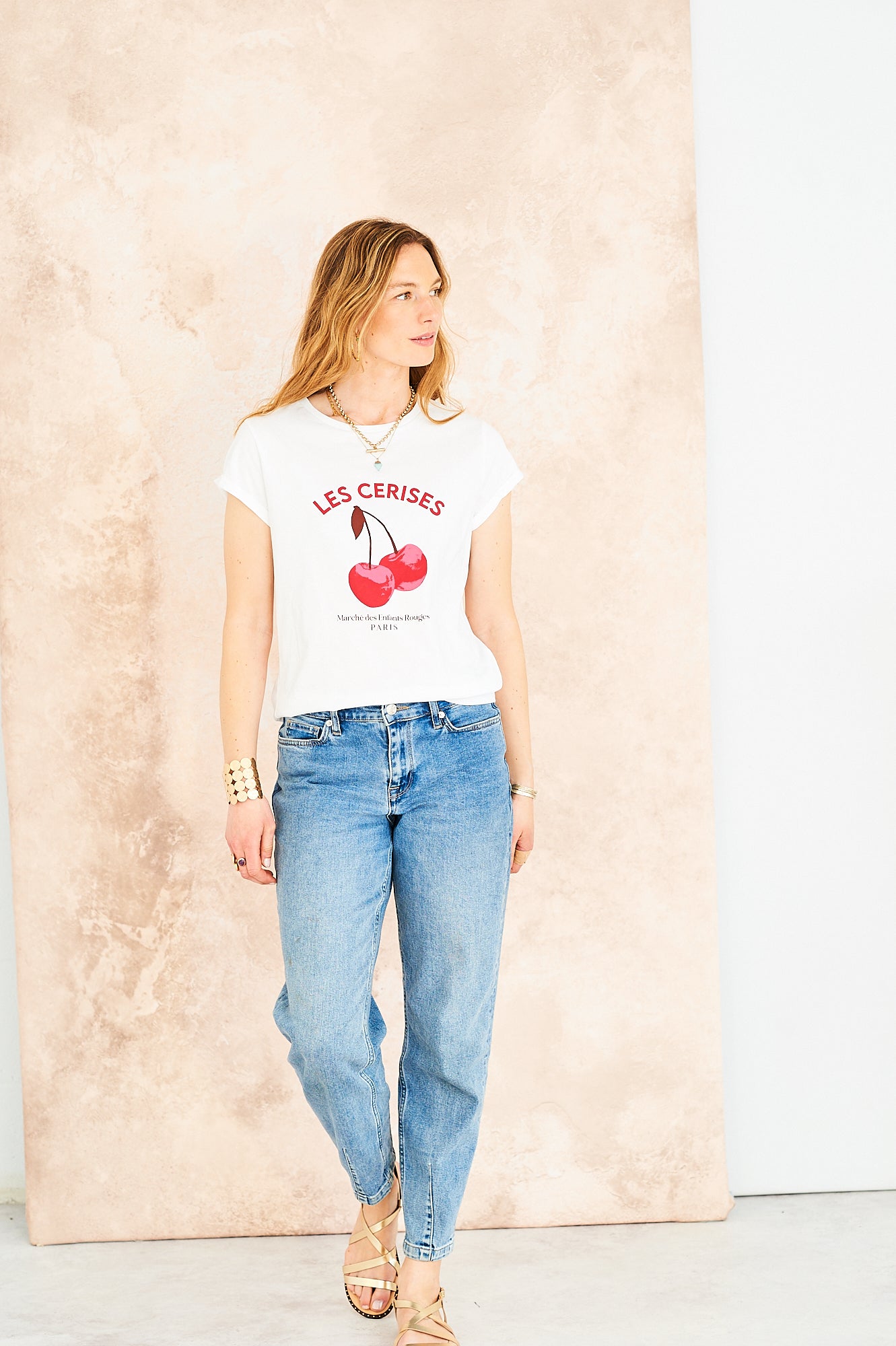 Les Cerises organic cotton tee in white