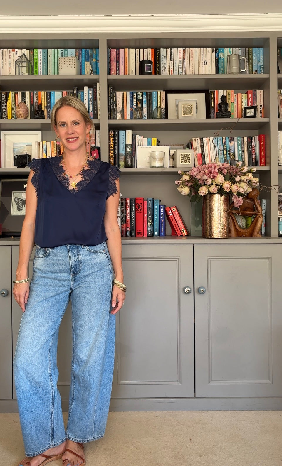 Kate lace trim top in navy