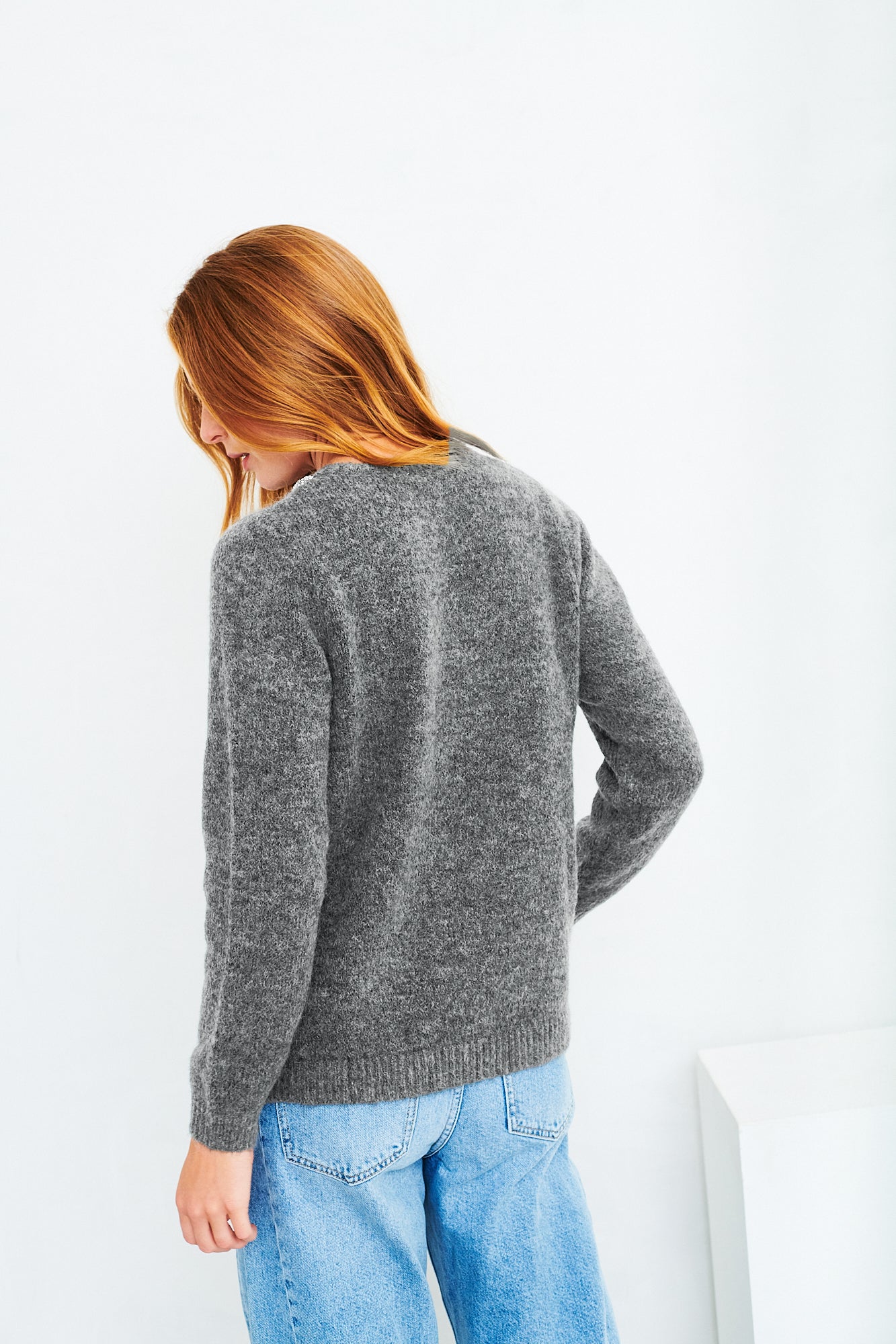Embellished necklace jumper in grey