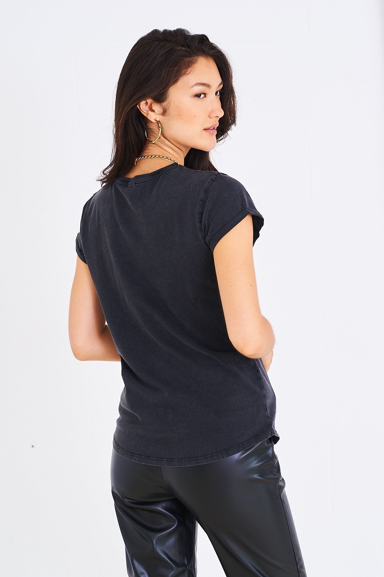 Pink Horses tee in vintage washed black