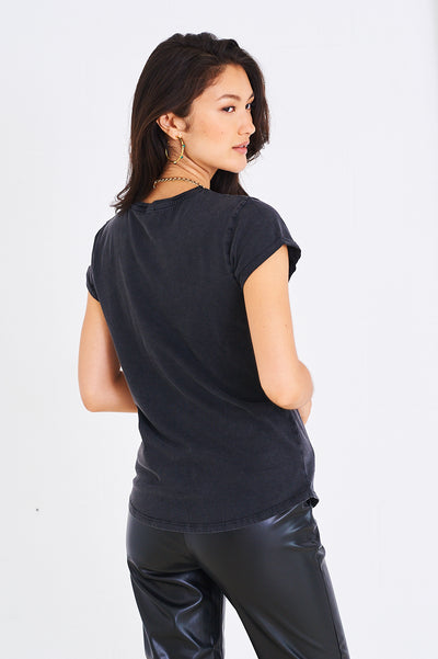 Pink Horses tee in vintage washed black