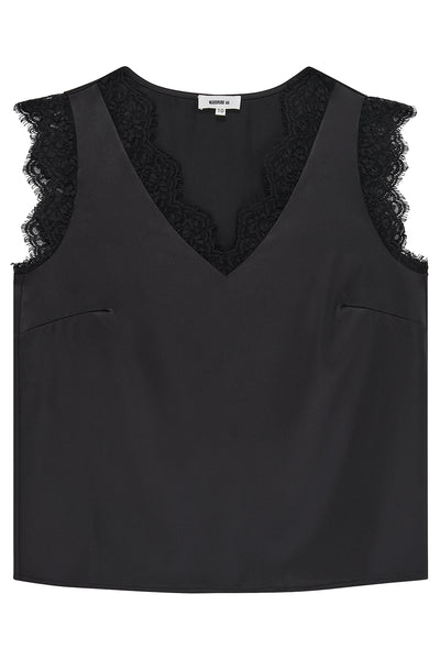 Kate lace trim top in black