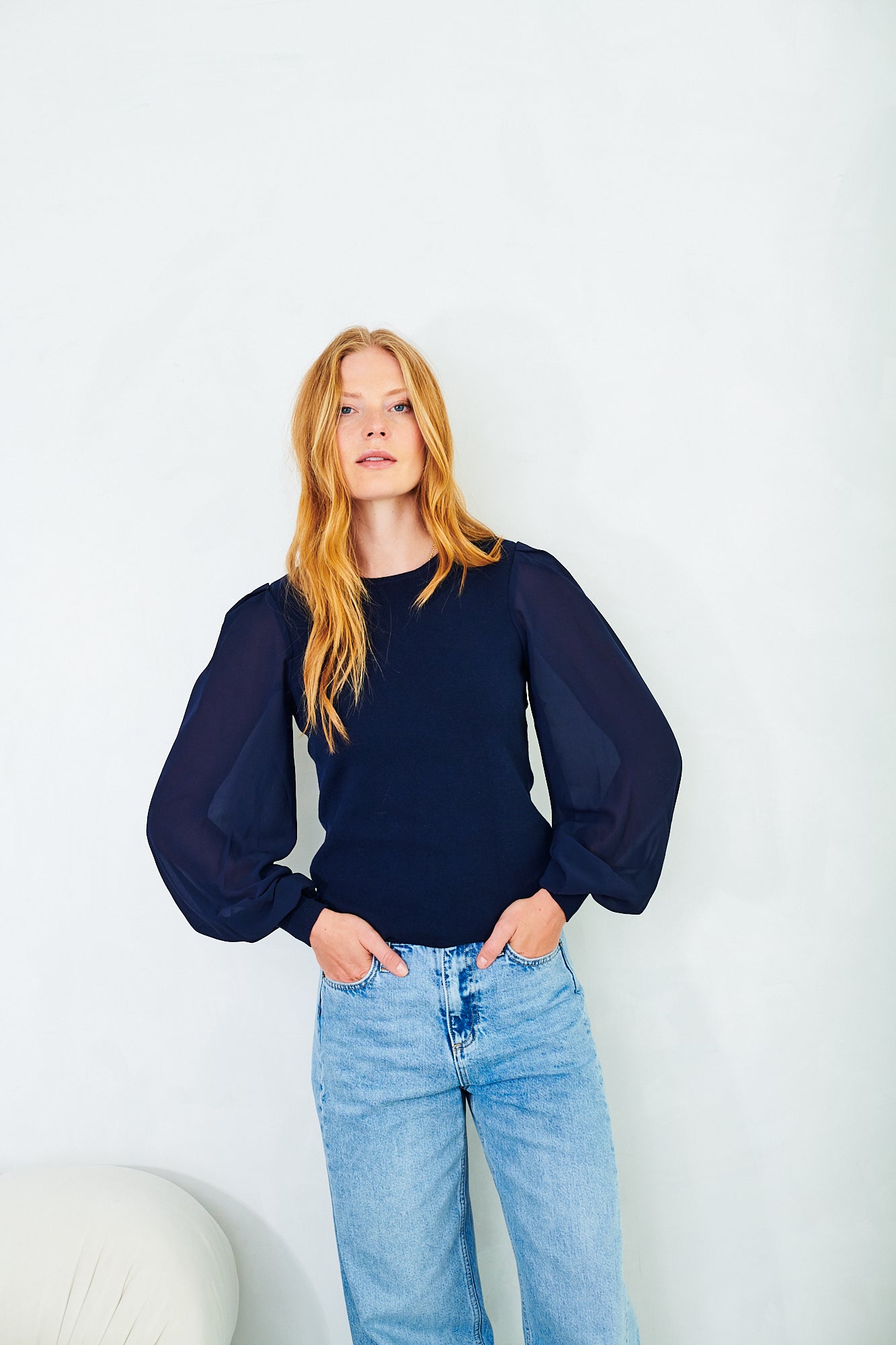 Leni chiffon sleeve jumper in navy
