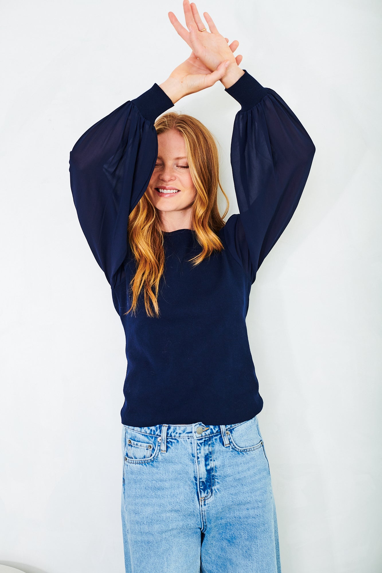Leni chiffon sleeve jumper in navy