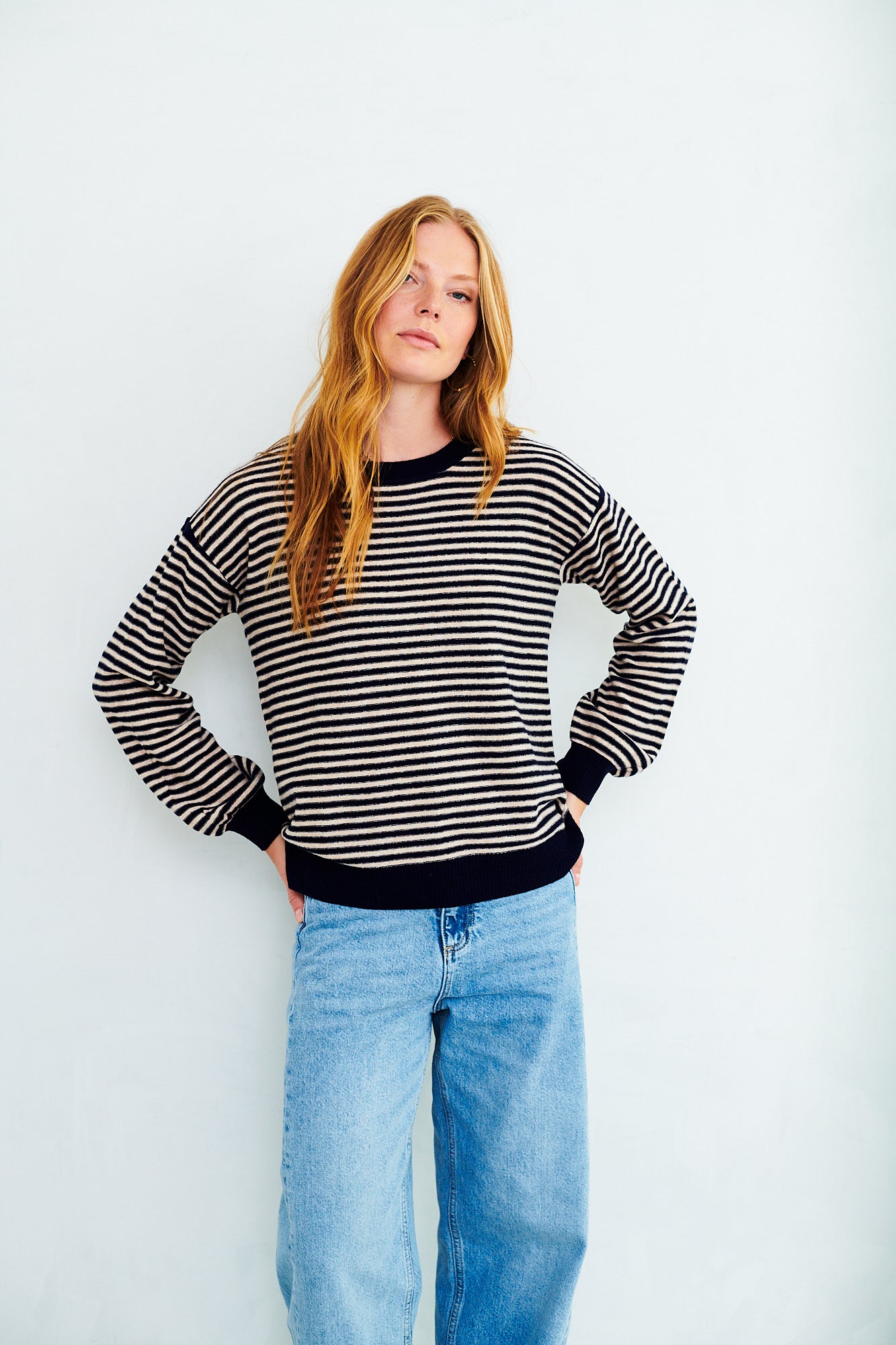 Cara Navy Striped 100% Merino Wool Jumper