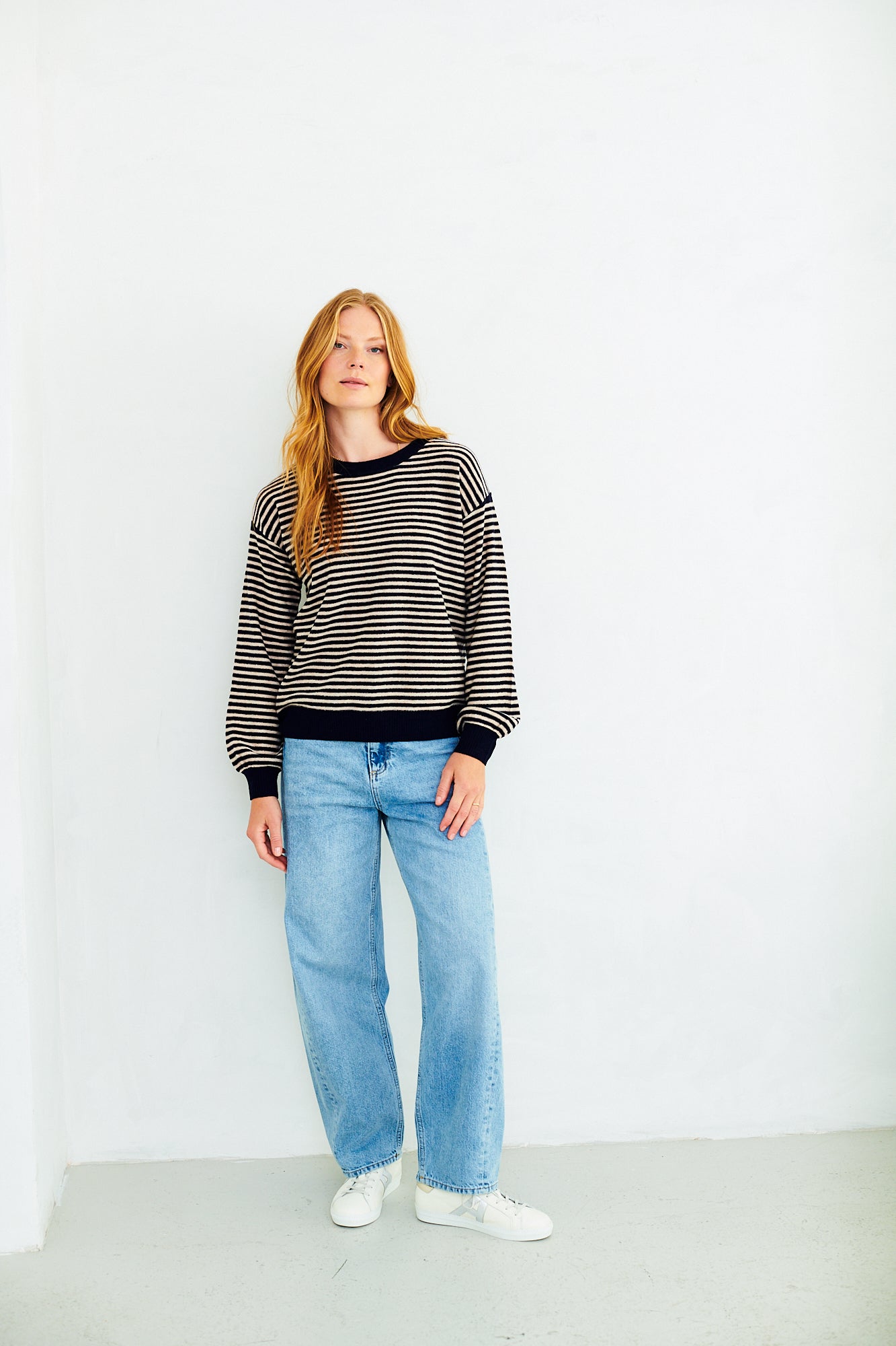 Cara Navy Striped 100% Merino Wool Jumper