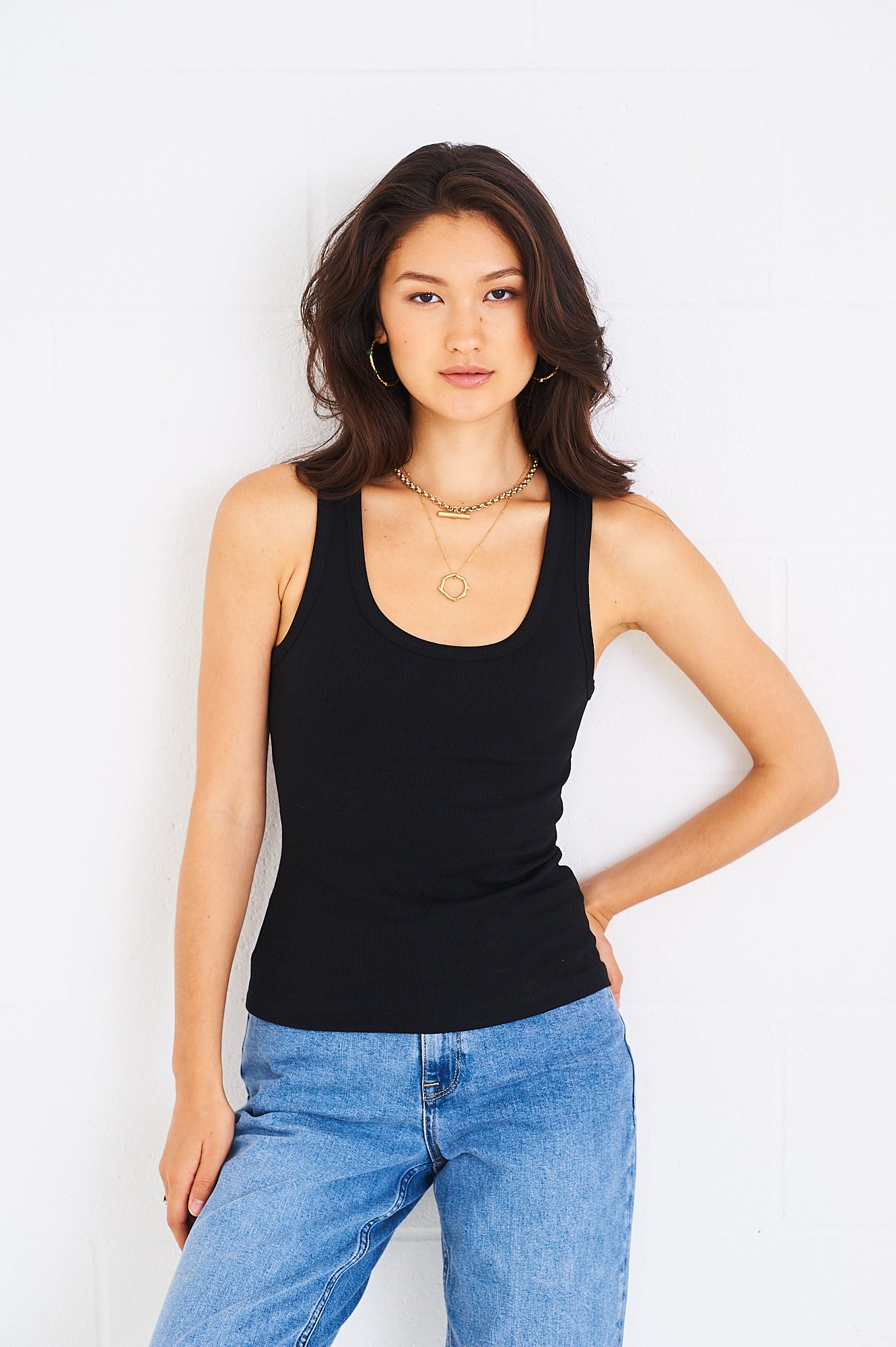 Rachel scoop neck tank vest in black