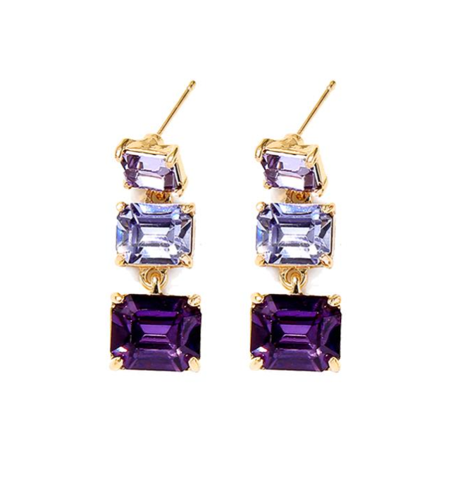 Triple tier earrings in purple