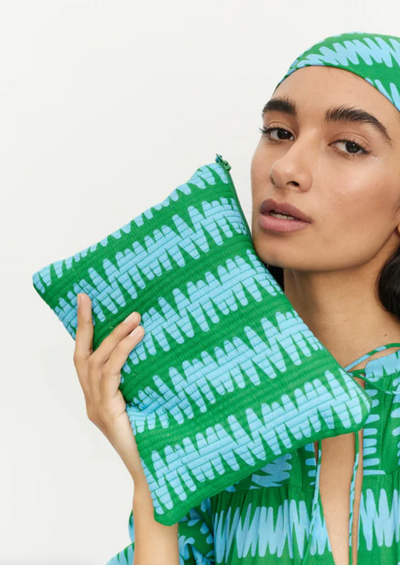 Marley green and blue cotton clutch