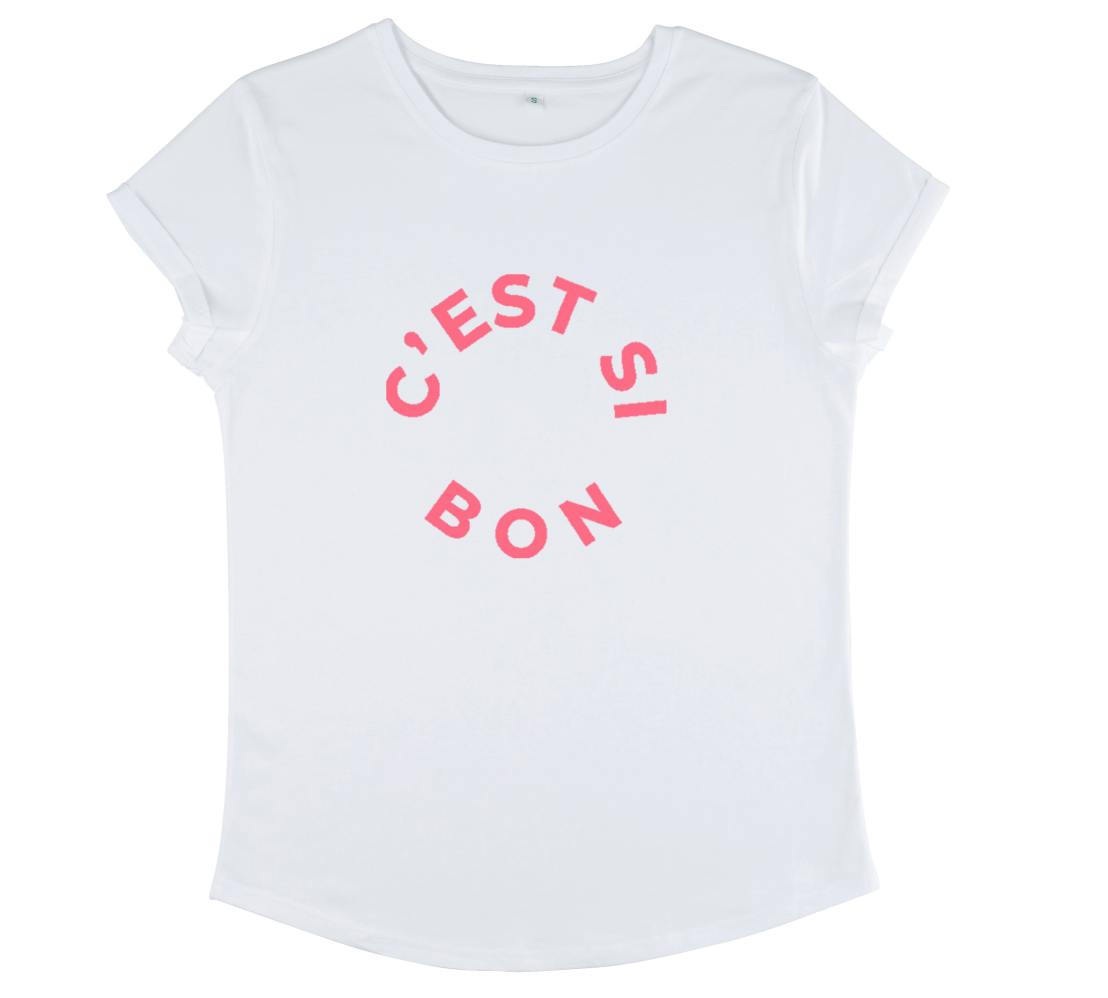 C'est Si Bon organic cotton tee in white with watermelon logo
