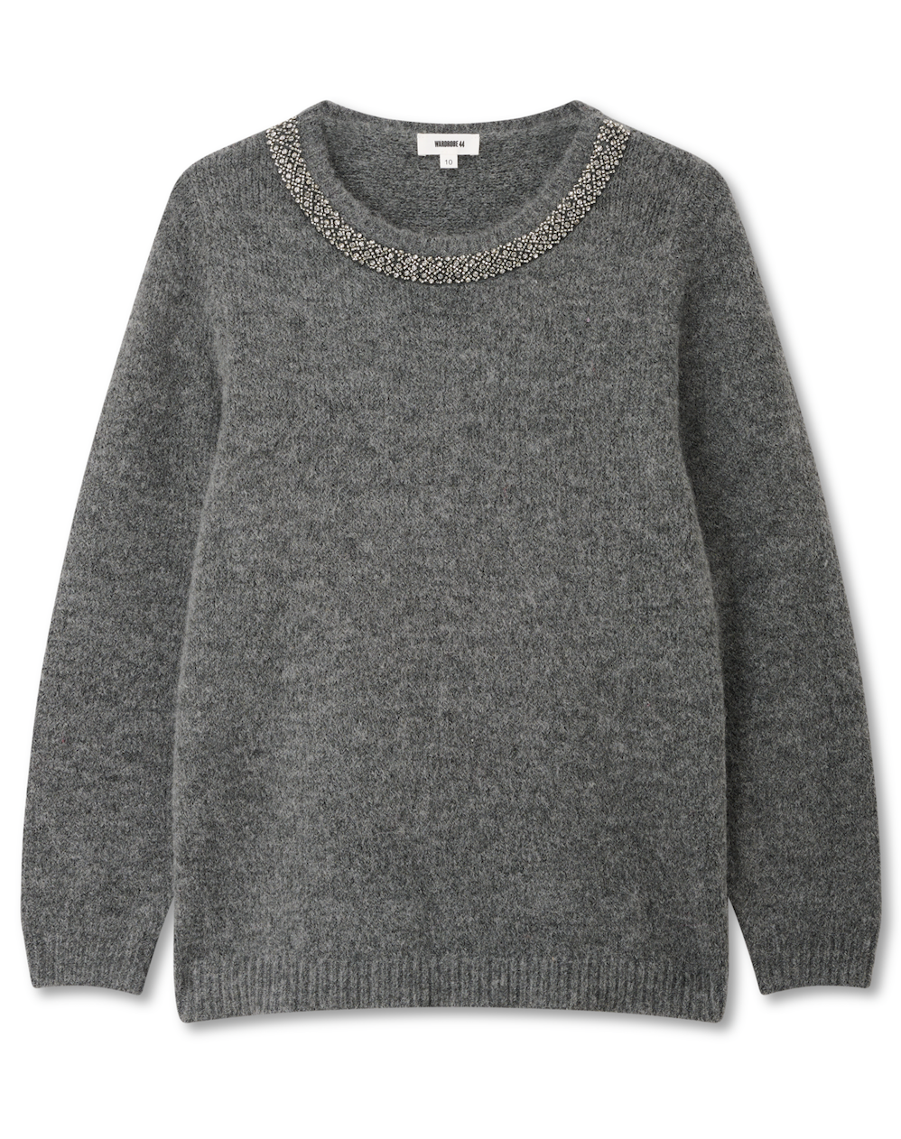 Embellished necklace jumper in grey