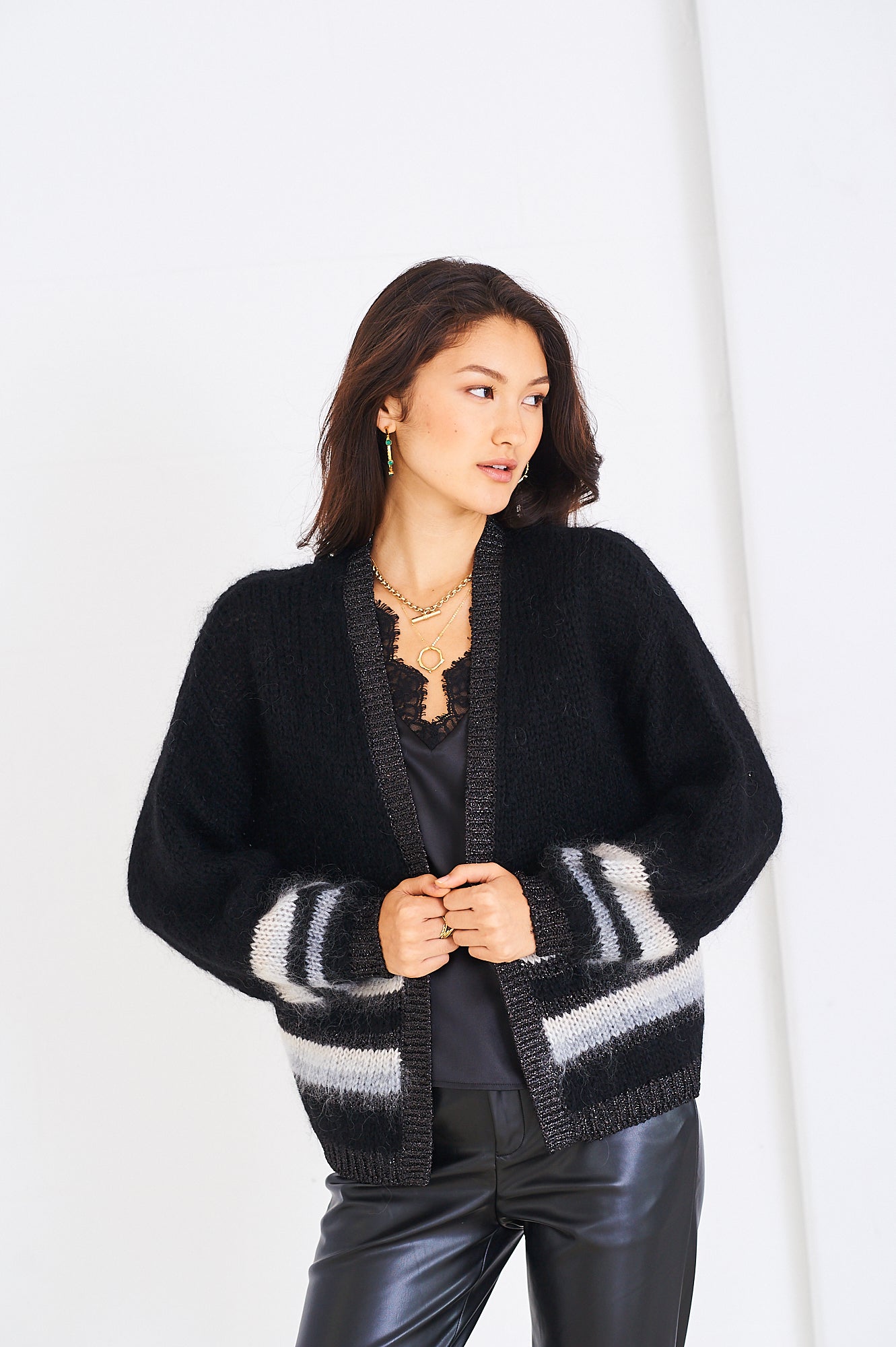 Tess mohair-blend cardigan in black