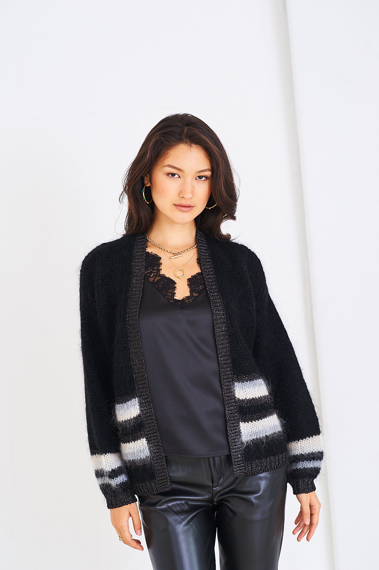 Tess mohair-blend cardigan in black