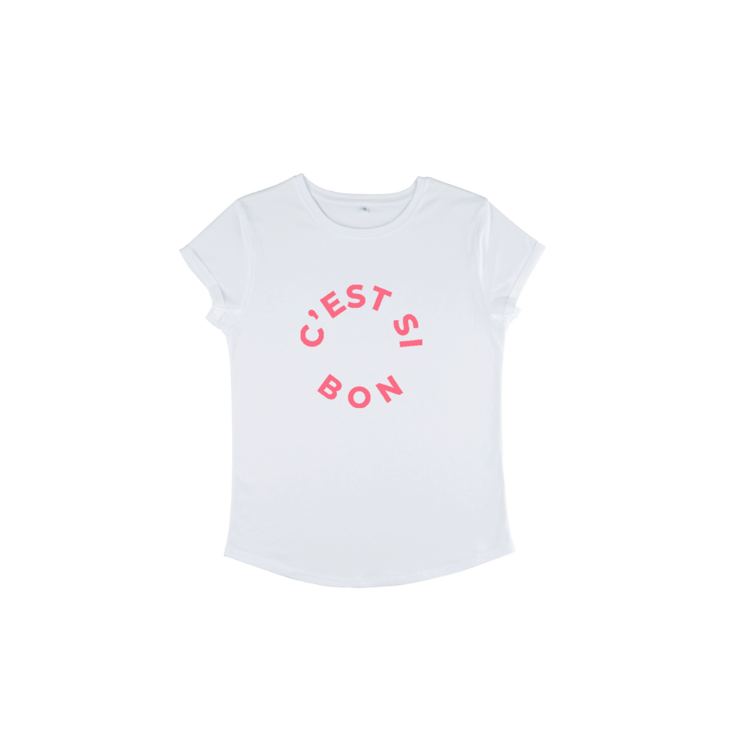 C'est Si Bon organic cotton tee in white with watermelon logo