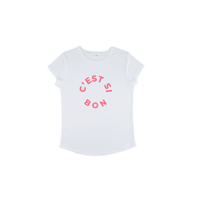 C'est Si Bon organic cotton tee in white with watermelon logo