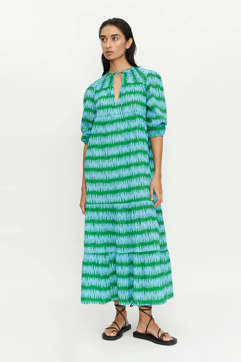 Carmen cotton voile dress in green/blue