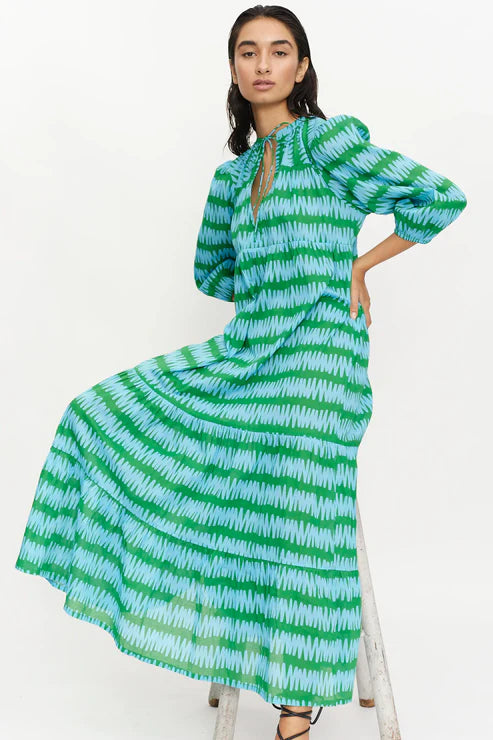Carmen cotton voile dress in green/blue