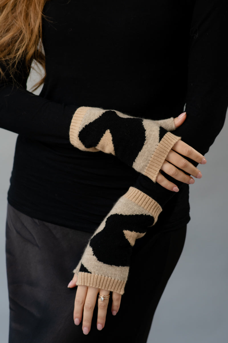 She’s Leopard camo cashmere wristwarmers