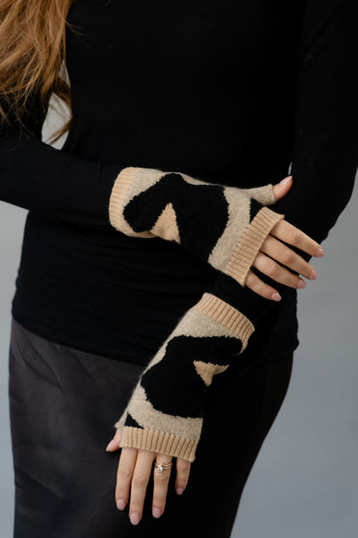 She’s Leopard camo cashmere wristwarmers