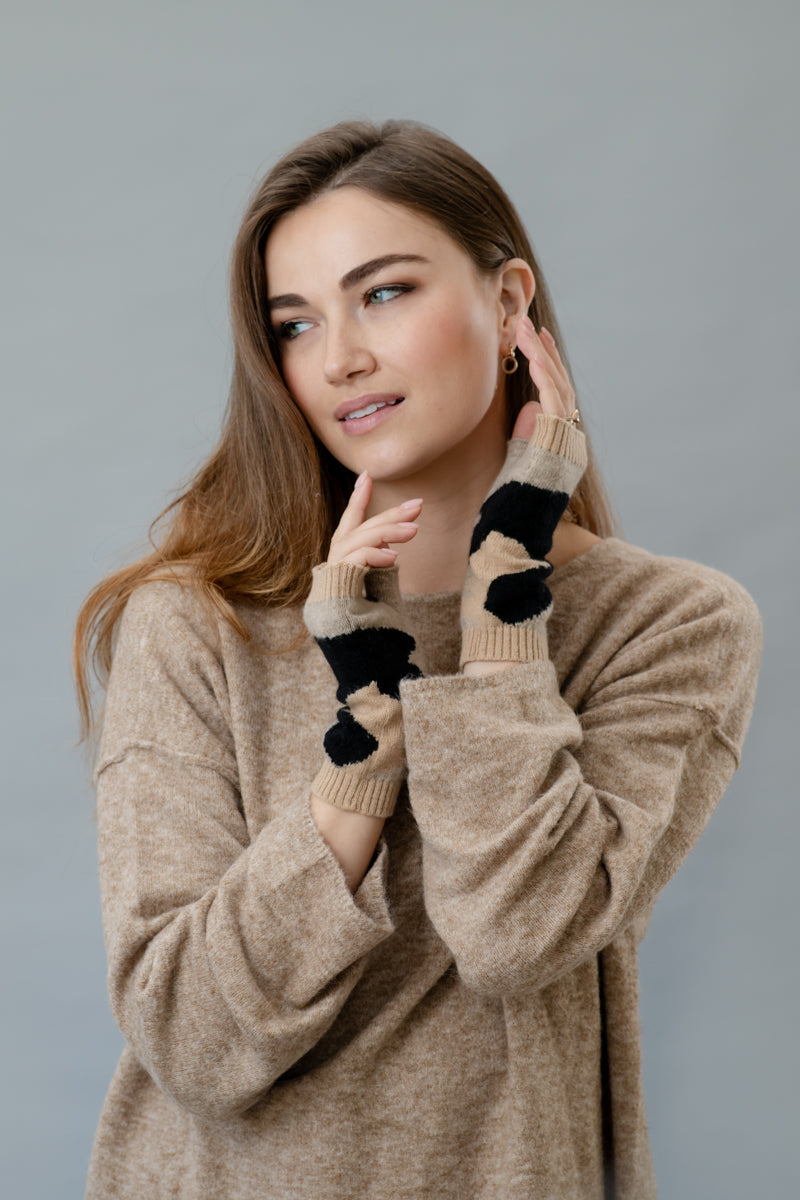 She’s Leopard camo cashmere wristwarmers