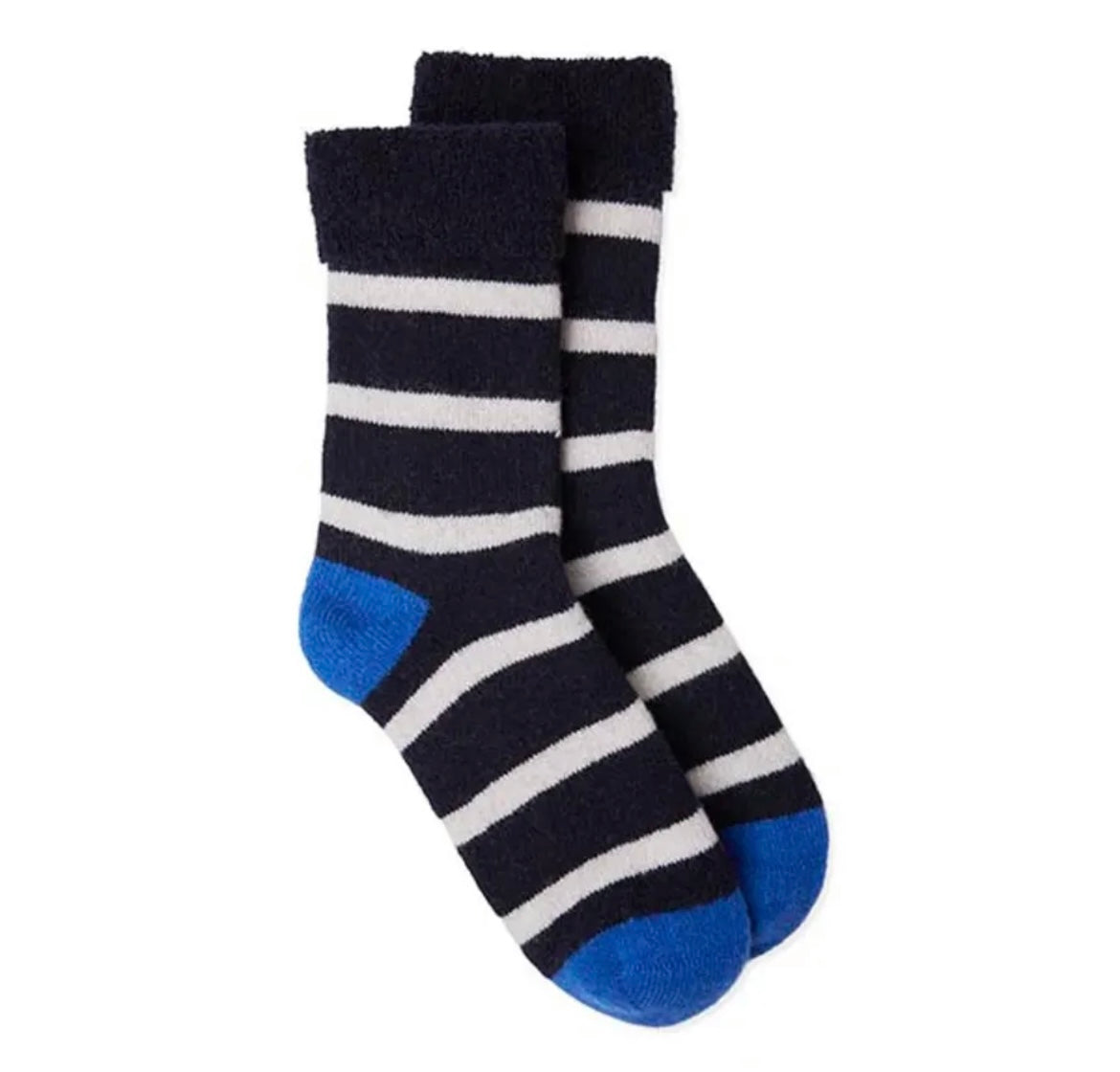 Navy/white stripe wool-mix slipper socks