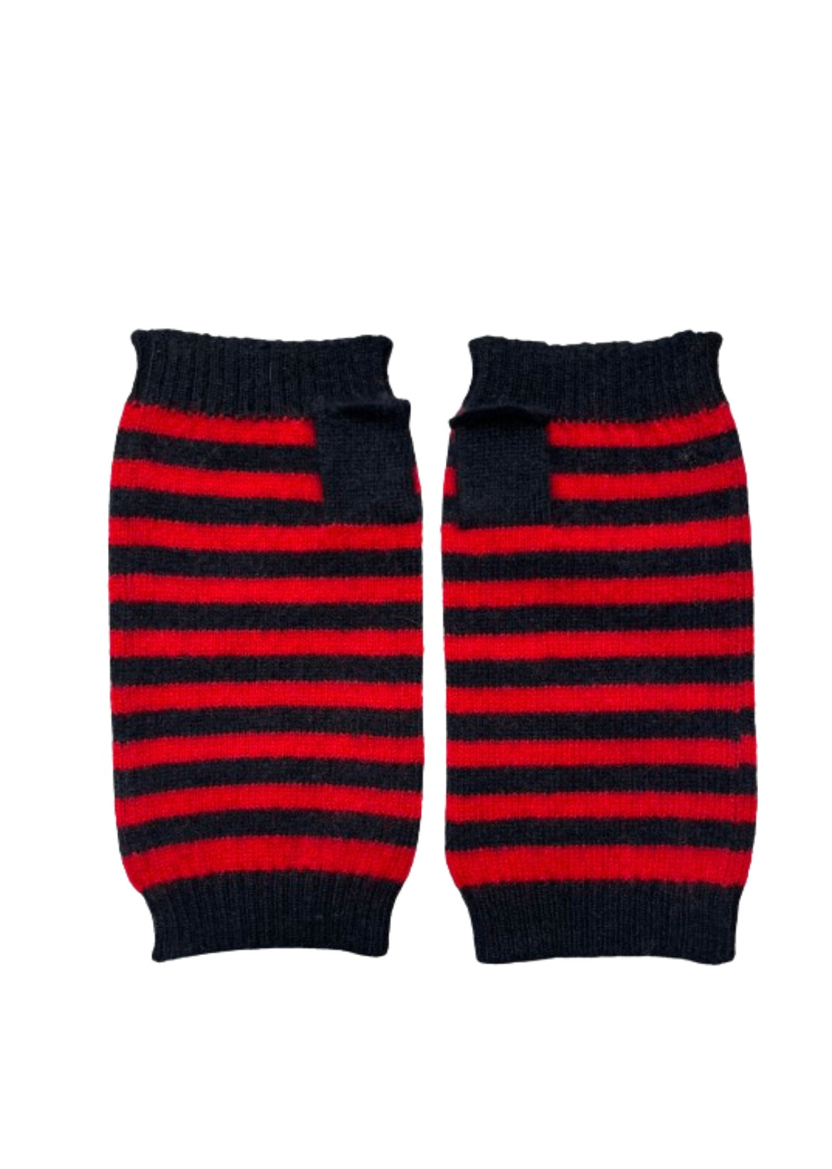 She Loves Stripes cashmere wristwarmers in red/navy