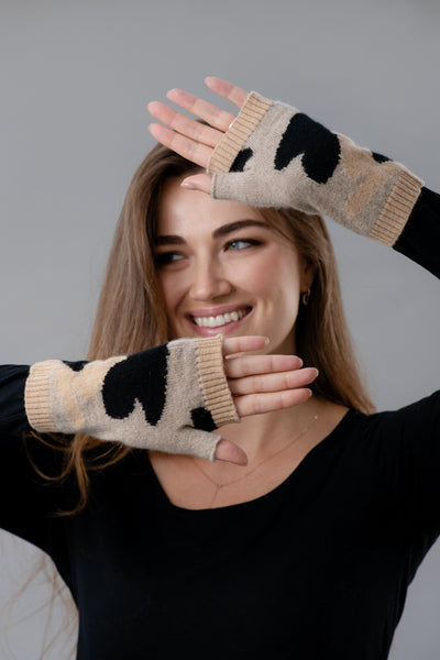 She’s Leopard camo cashmere wristwarmers