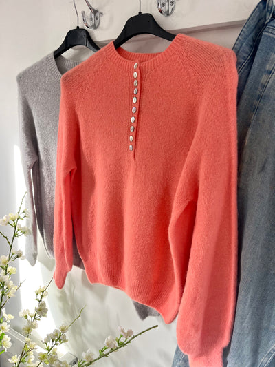 Carolin button front knit in coral