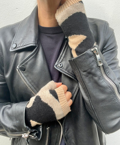 She’s Leopard camo cashmere wristwarmers