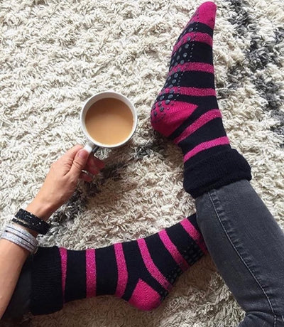 Navy/pink lurex striped wool-mix slipper socks