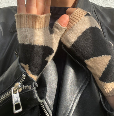 She’s Leopard camo cashmere wristwarmers