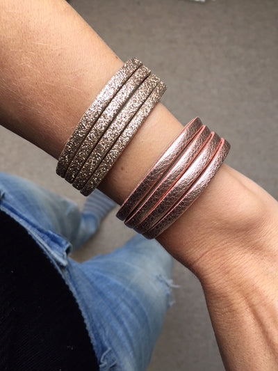 Thin handmade leather cuffs in rose gold