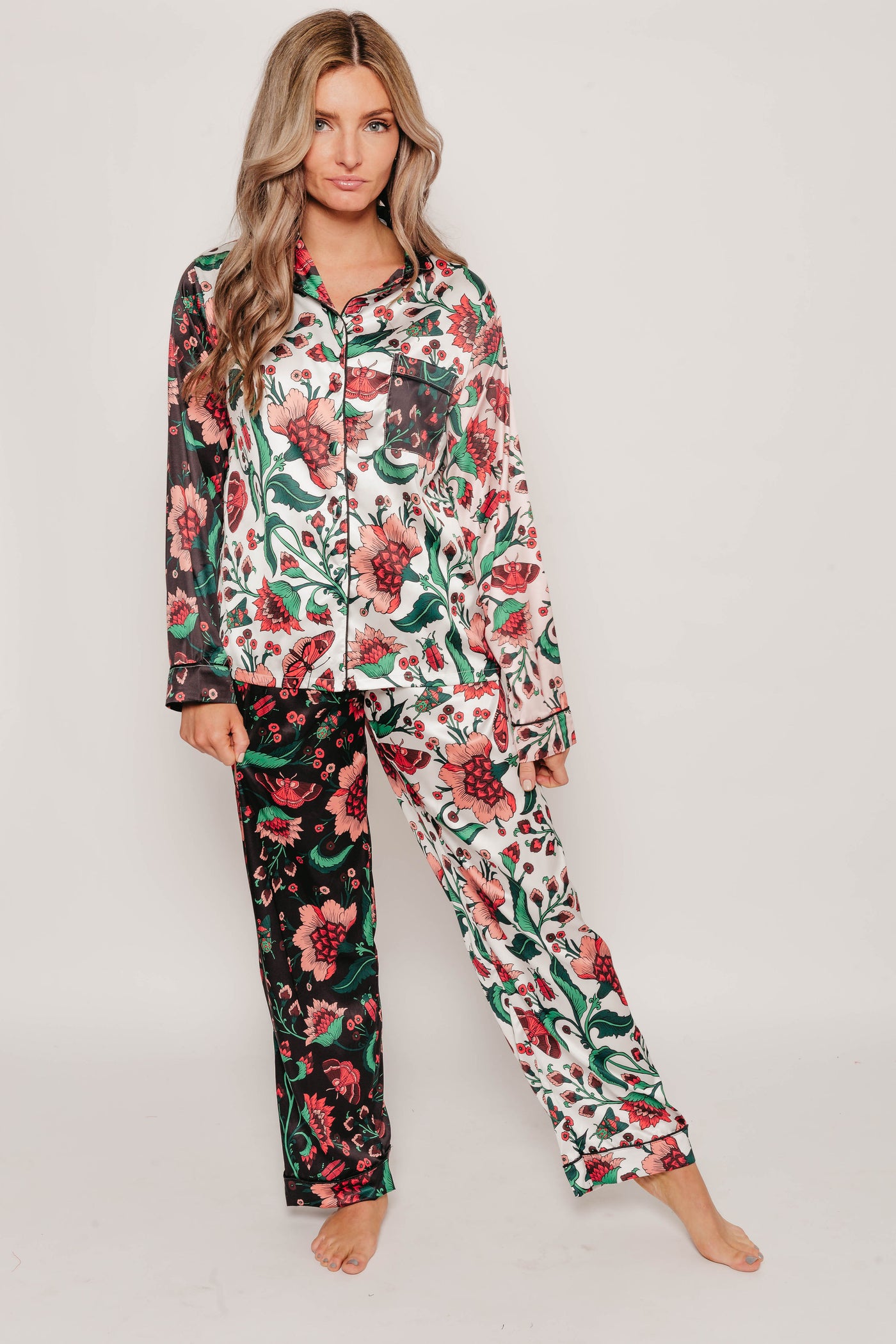 Mixed floral satin pyjamas