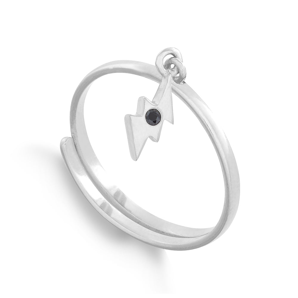 Supersonic small lightning silver charm ring