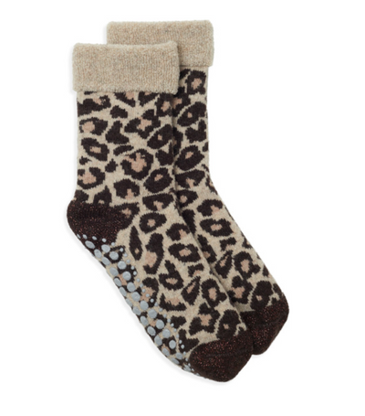 Leopard print wool-mix slipper socks in classic leopard