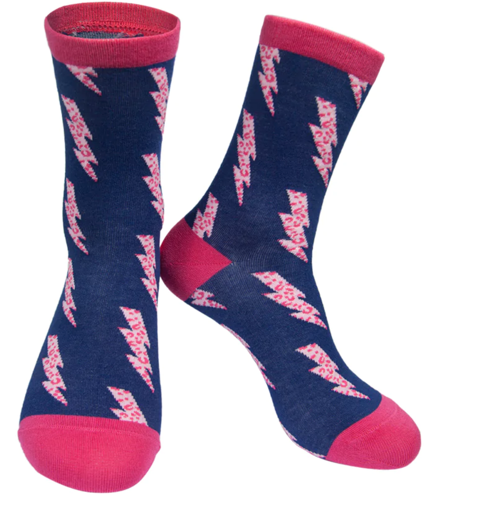 Pink lightning bolt bamboo-mix socks