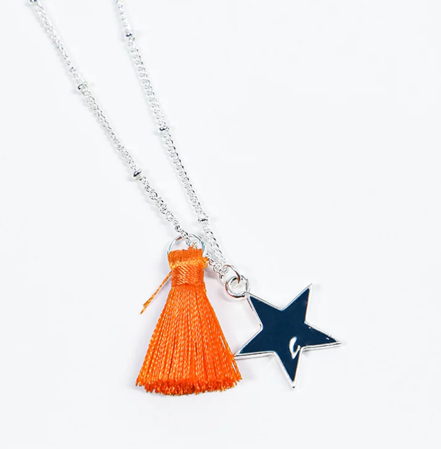 Silver Mia tassel necklace with a navy star