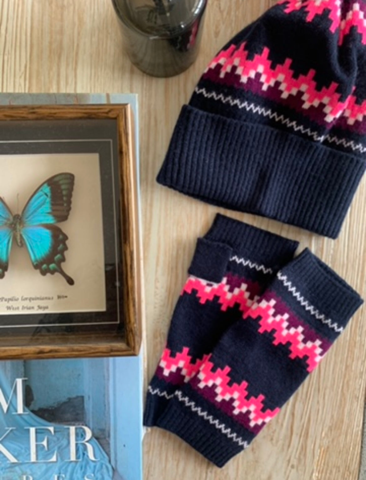 She’s Electric navy fairisle cashmere wristwarmers