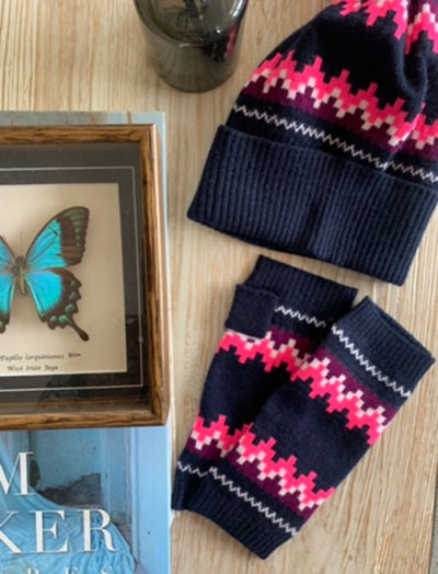 She’s Electric navy fairisle cashmere wristwarmers