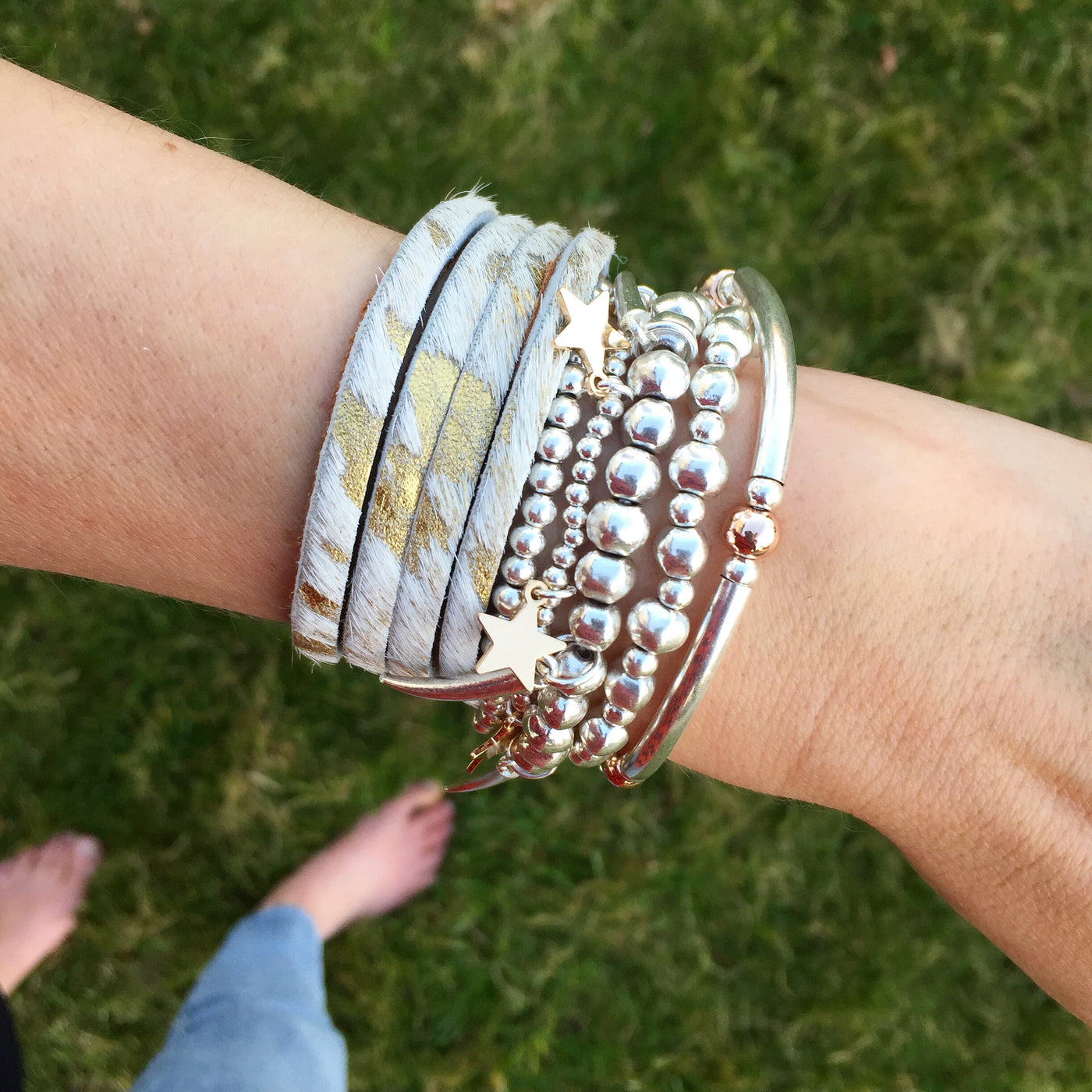 Thin handmade leather cuffs in rose gold