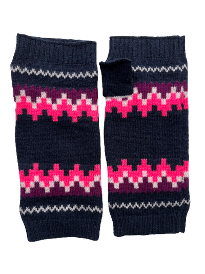 She’s Electric navy fairisle cashmere wristwarmers