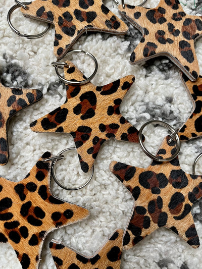 Leopard print leather star keyring