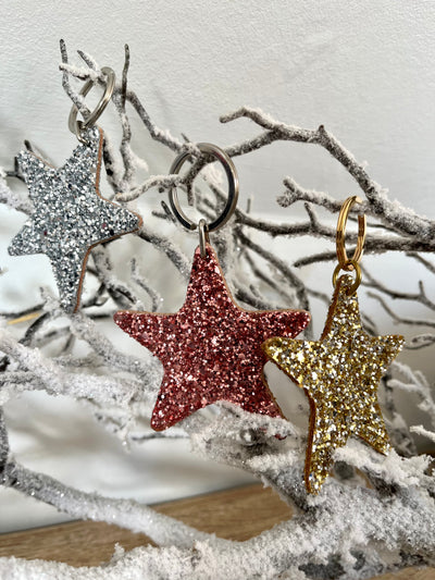 Rose Pink glitter star keyring