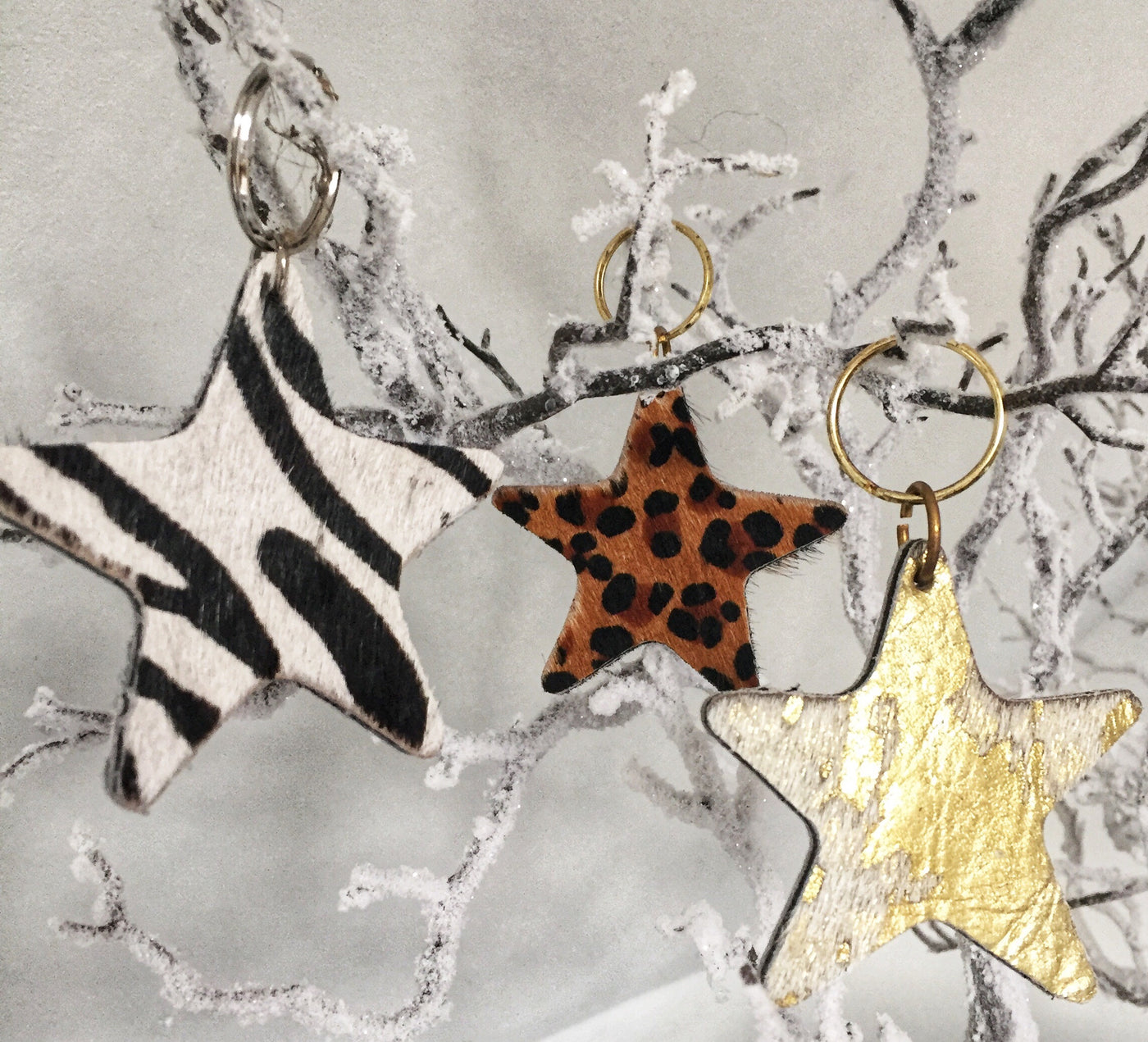 Zebra print handmade leather star keyring